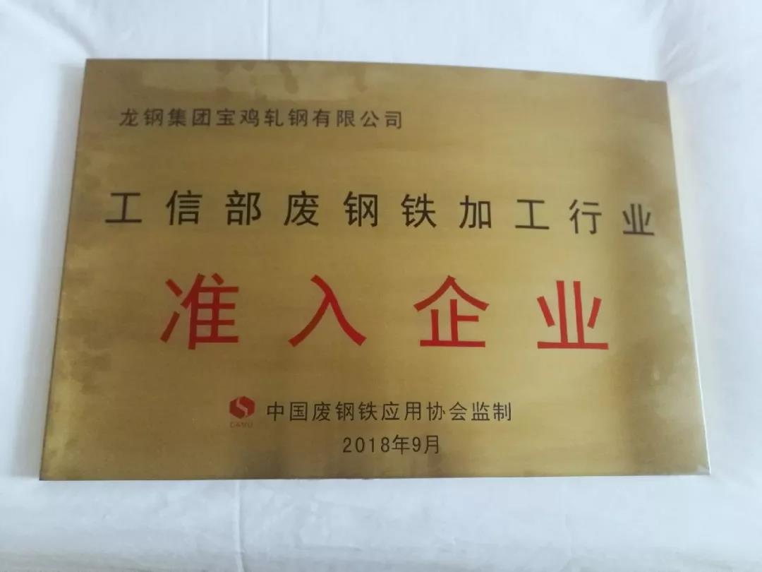 全國廢鋼協(xié)會向龍鋼集團(tuán)寶軋公司授牌